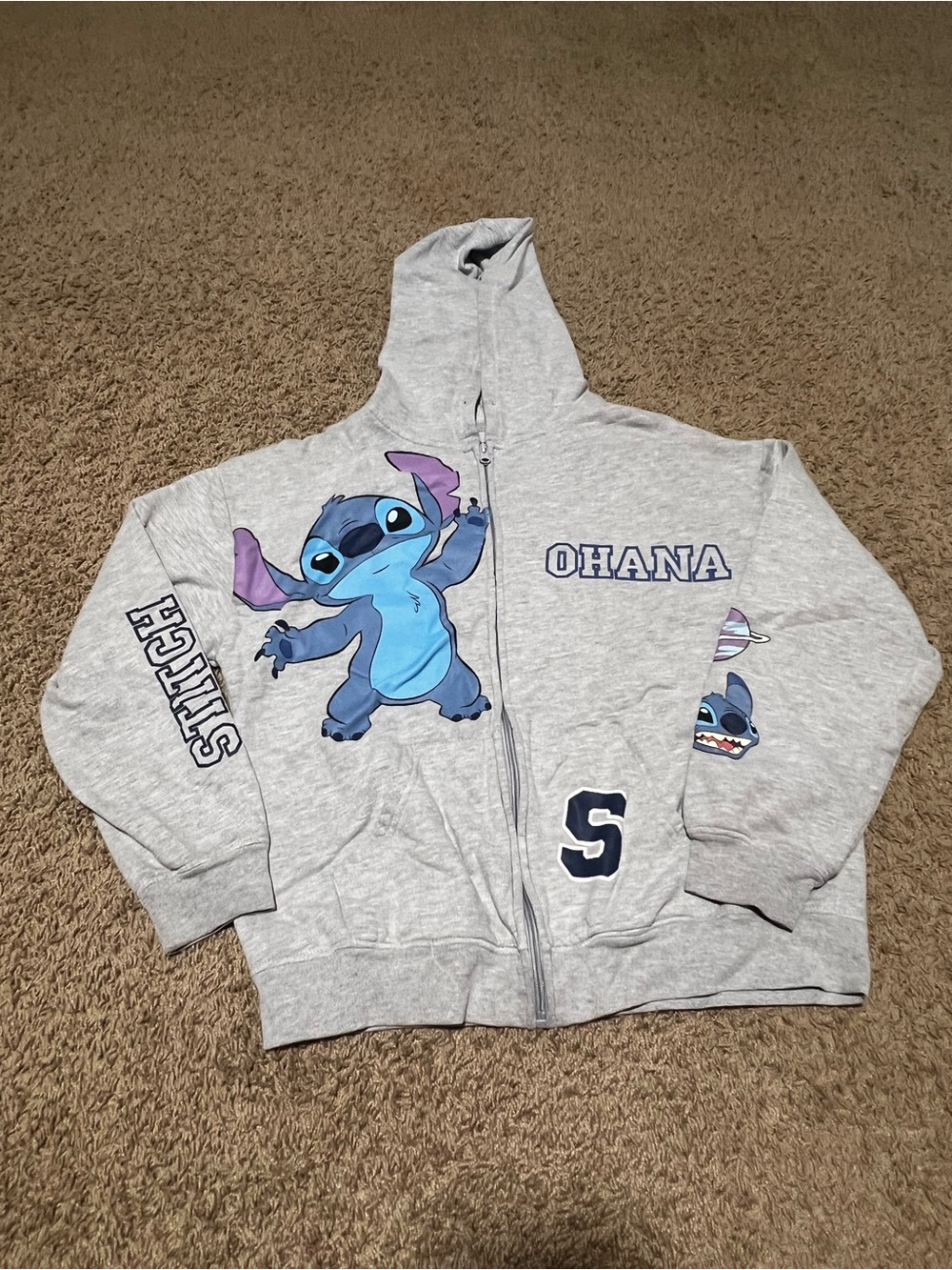 Disney Light Gray Hoodie with Blue Stitch Graphic